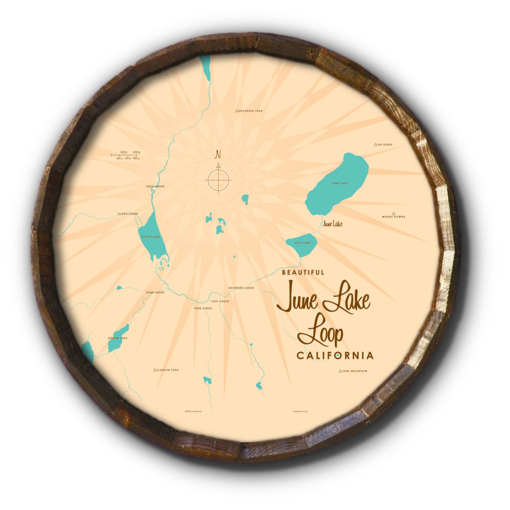 June Lake Loop California, Barrel End Map Art