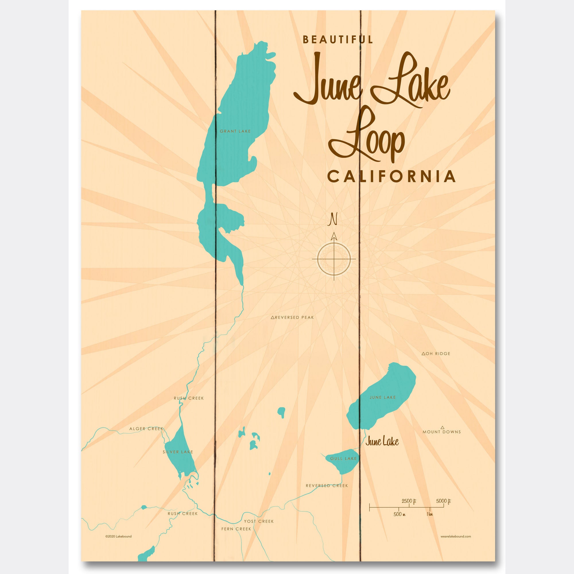 June Lake Loop California, Wood Sign Map Art