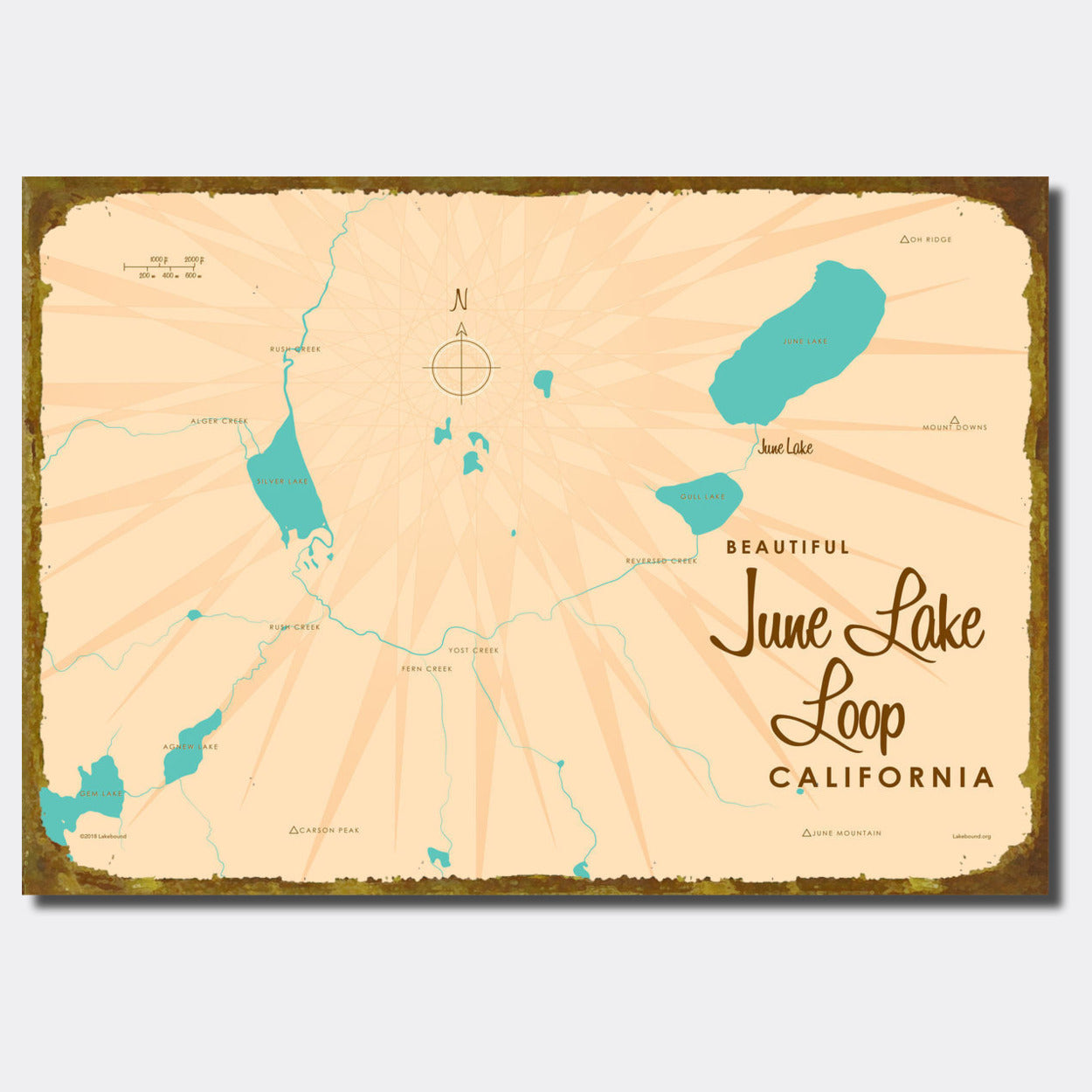 June Lake Loop California, Sign Map Art