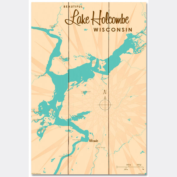 Lake Holcombe Wisconsin, Wood Sign Map Art