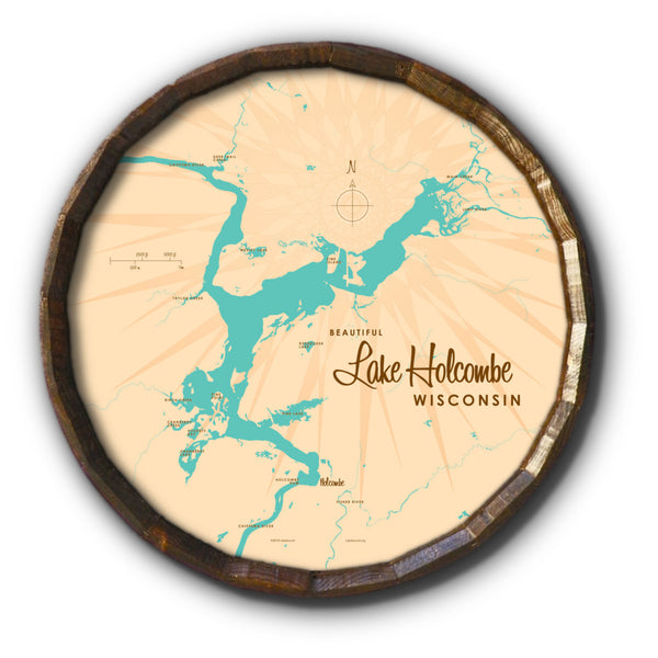 Lake Holcombe Wisconsin, Barrel End Map Art