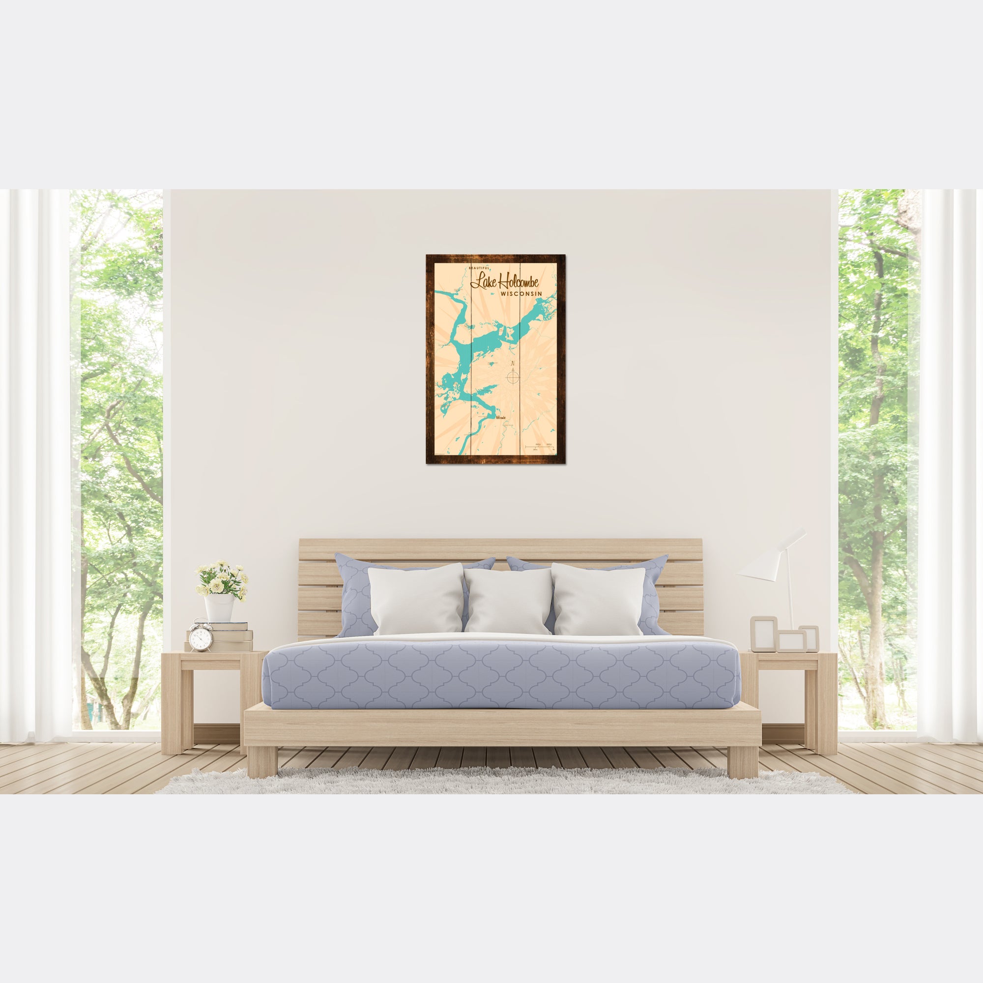 Lake Holcombe Wisconsin, Rustic Wood Sign Map Art