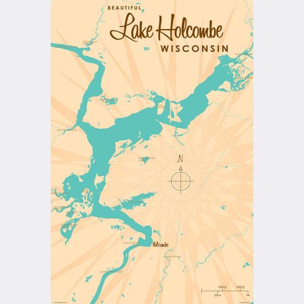 Lake Holcombe Wisconsin, Metal Sign Map Art