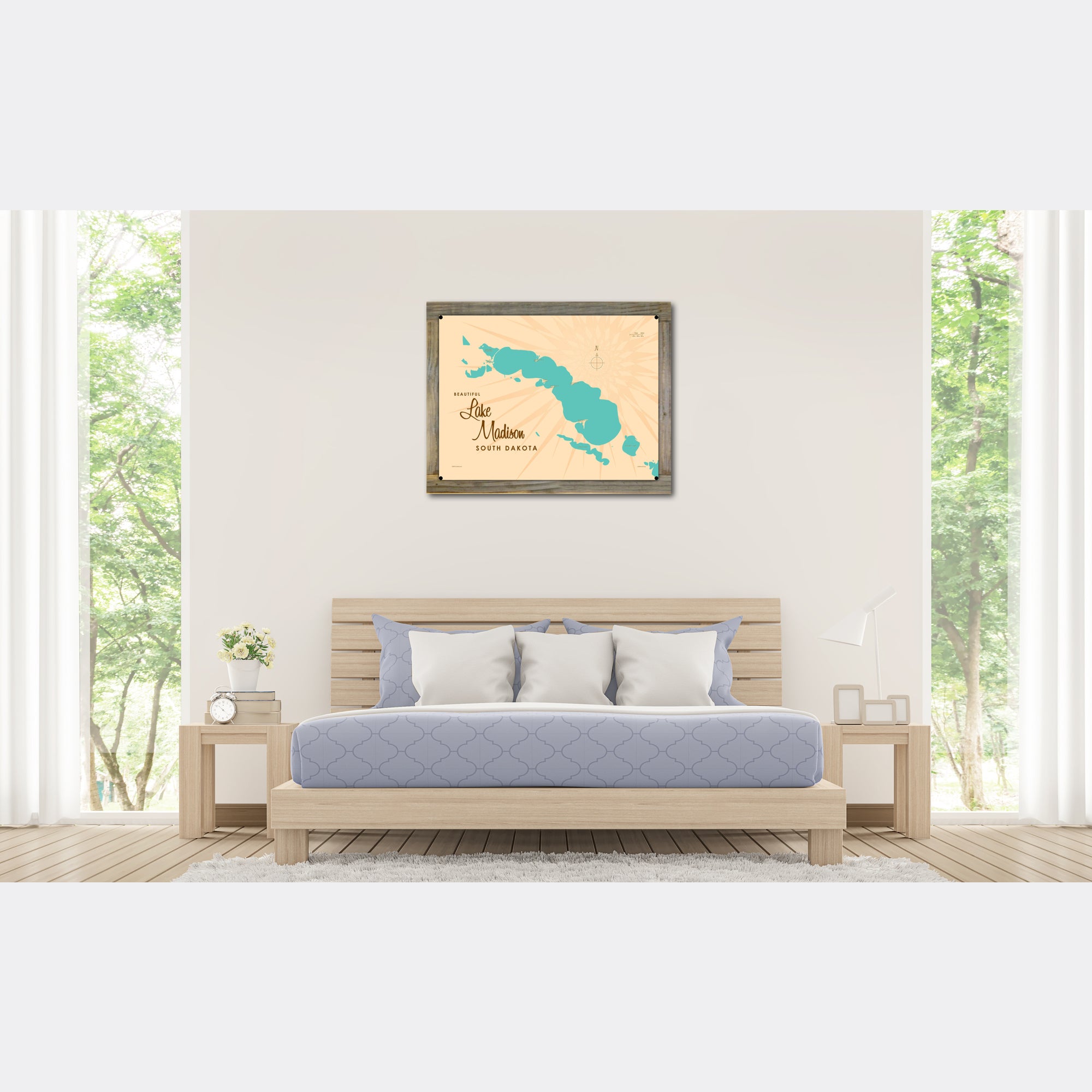 Lake Madison South Dakota, Wood-Mounted Metal Sign Map Art