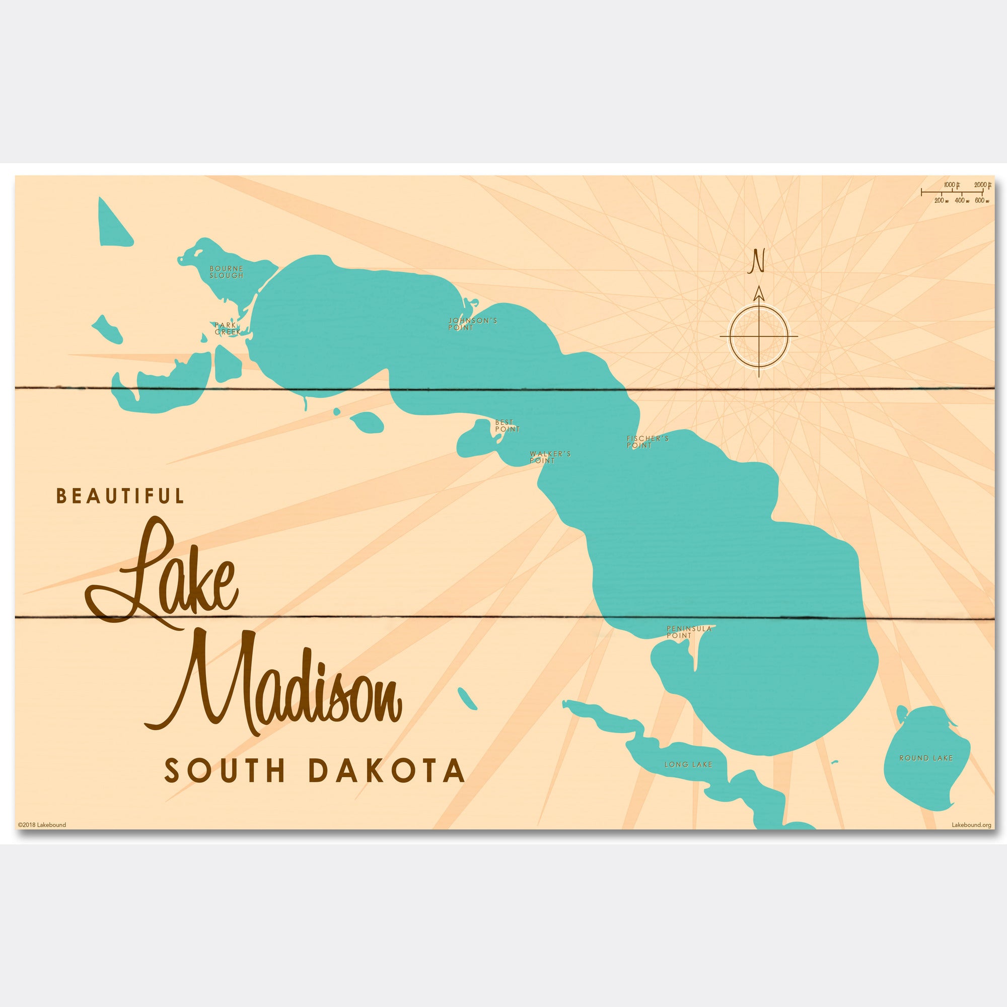 Lake Madison South Dakota, Wood Sign Map Art