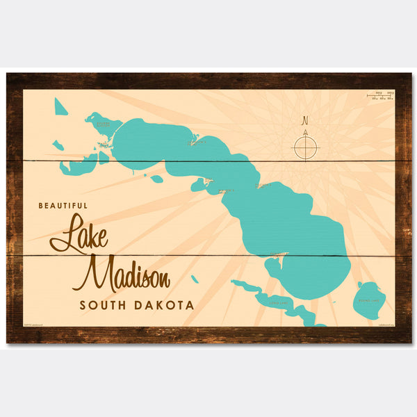 Lake Madison South Dakota, Rustic Wood Sign Map Art