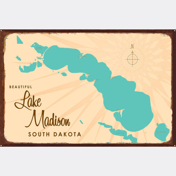 Lake Madison South Dakota, Rustic Metal Sign Map Art