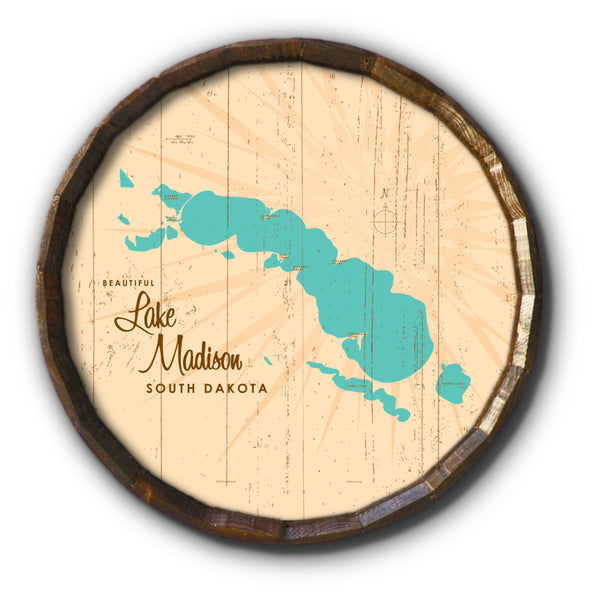 Lake Madison South Dakota, Rustic Barrel End Map Art