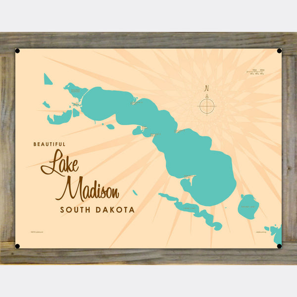 Lake Madison South Dakota, Wood-Mounted Metal Sign Map Art