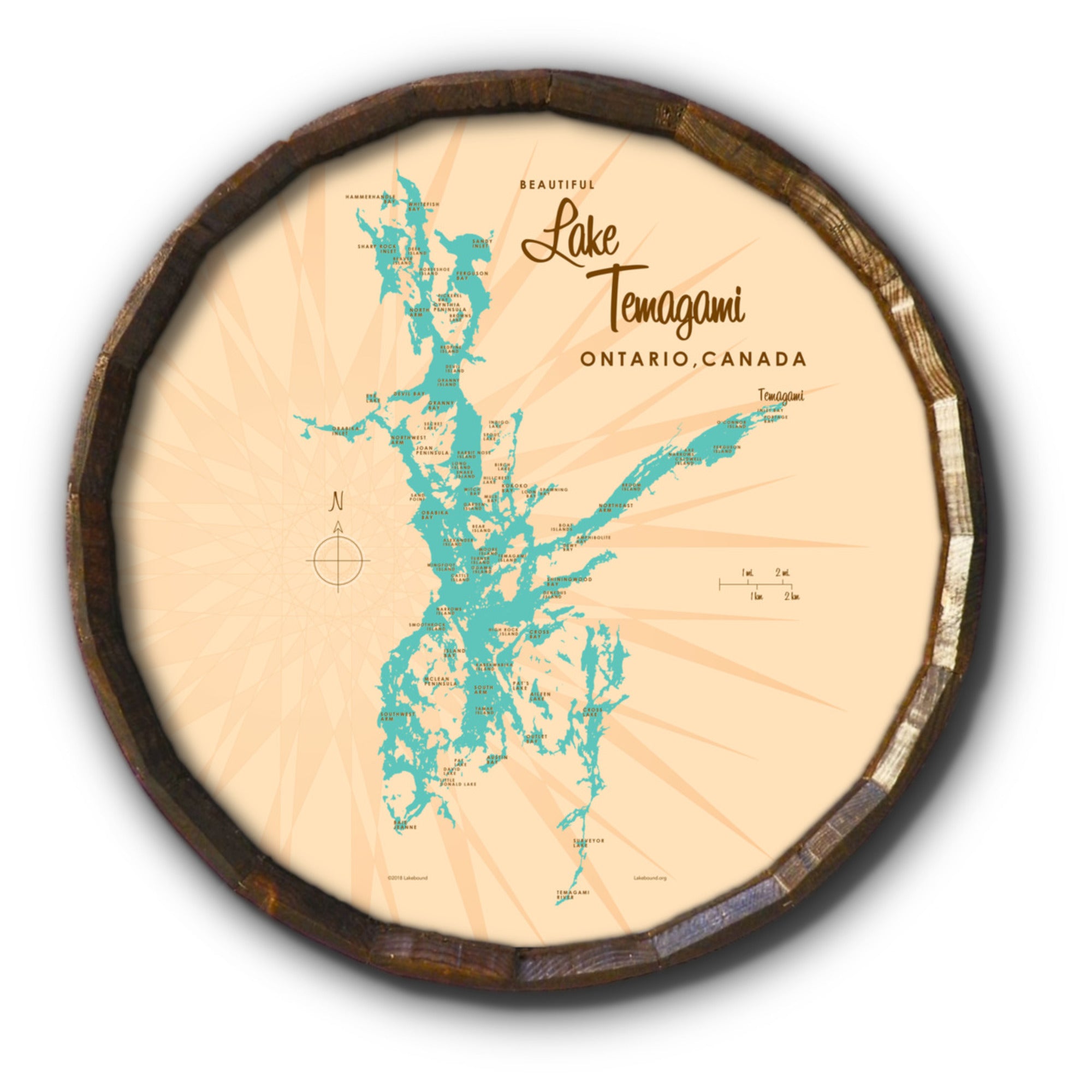 Lake Temagami Ontario, Barrel End Map Art