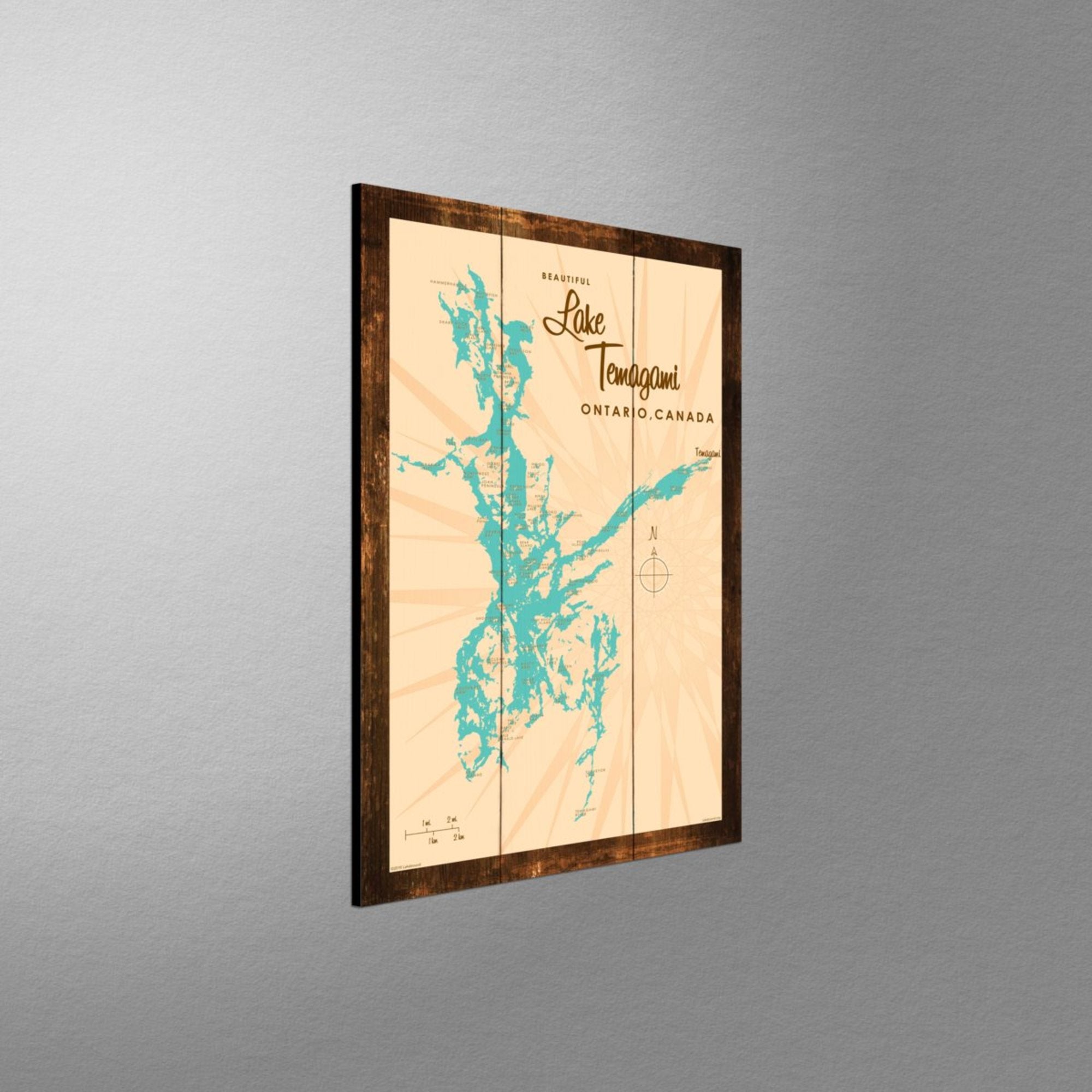 Lake Temagami Ontario, Rustic Wood Sign Map Art