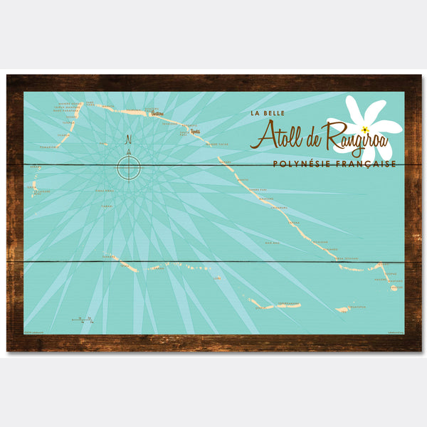Rangiroa Atoll French Polynesia, Rustic Wood Sign Map Art