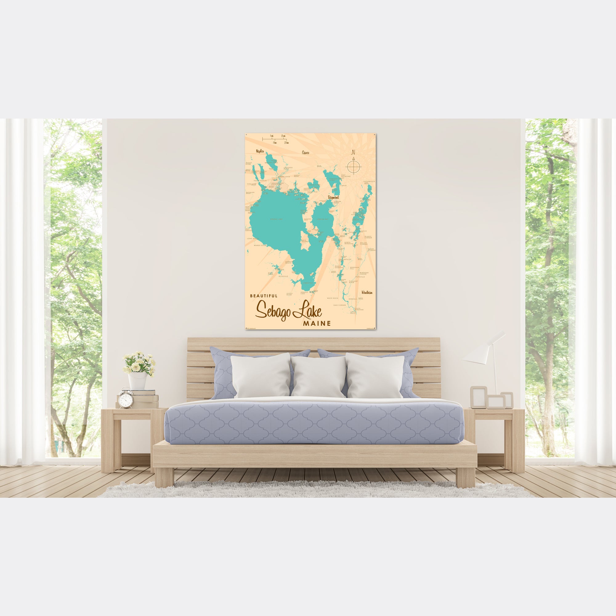 Sebago Lake Maine, Metal Sign Map Art