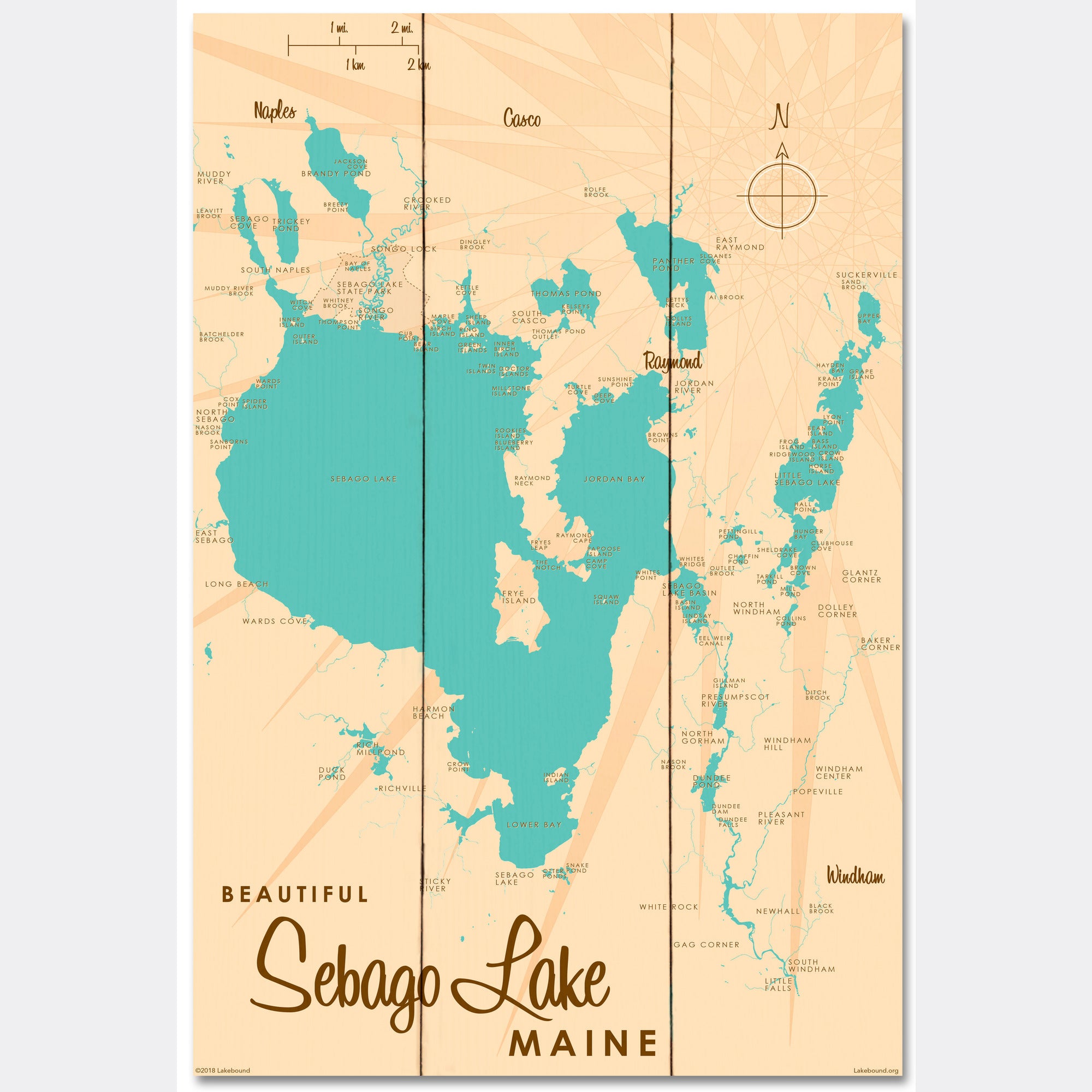 Sebago Lake Maine, Wood Sign Map Art