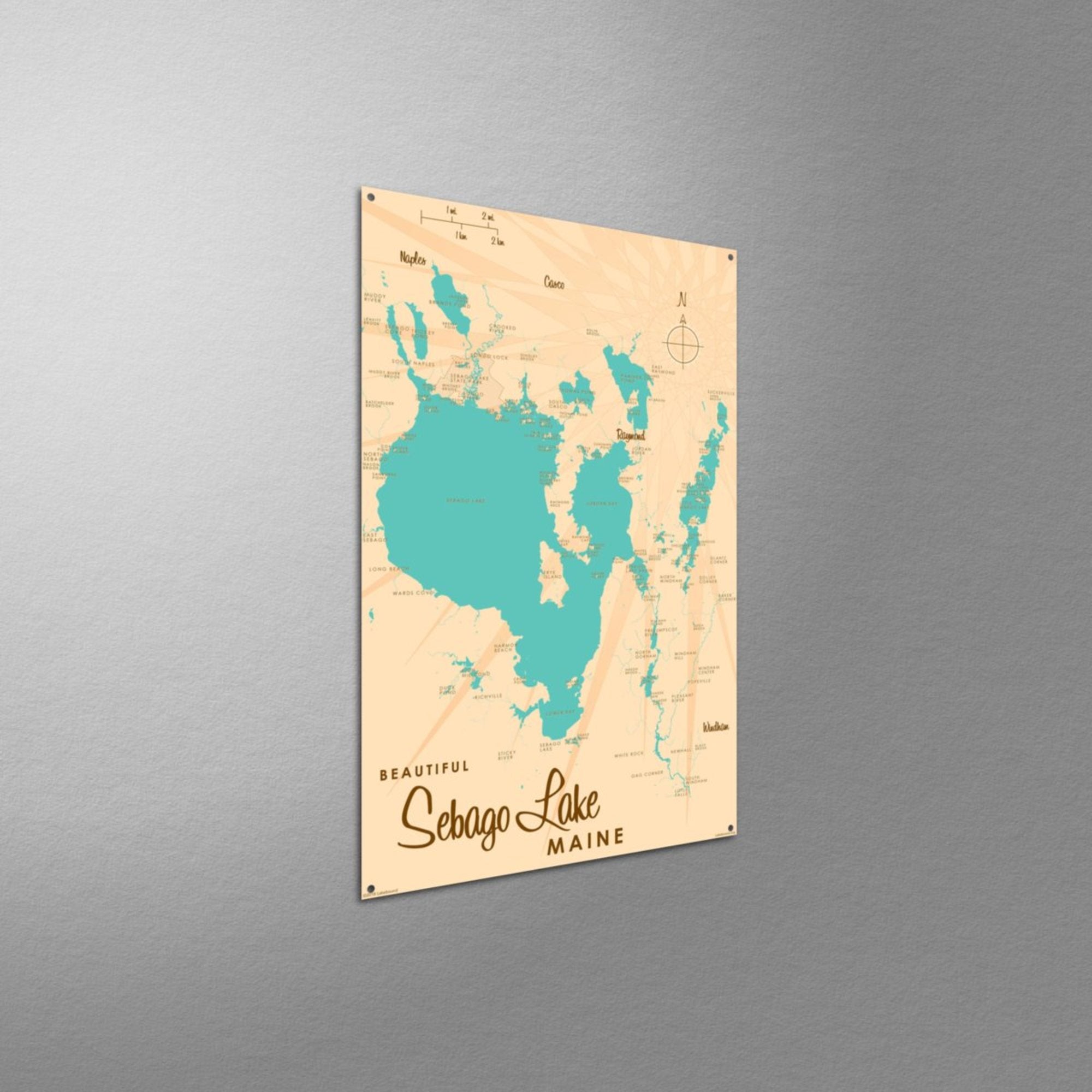 Sebago Lake Maine, Metal Sign Map Art