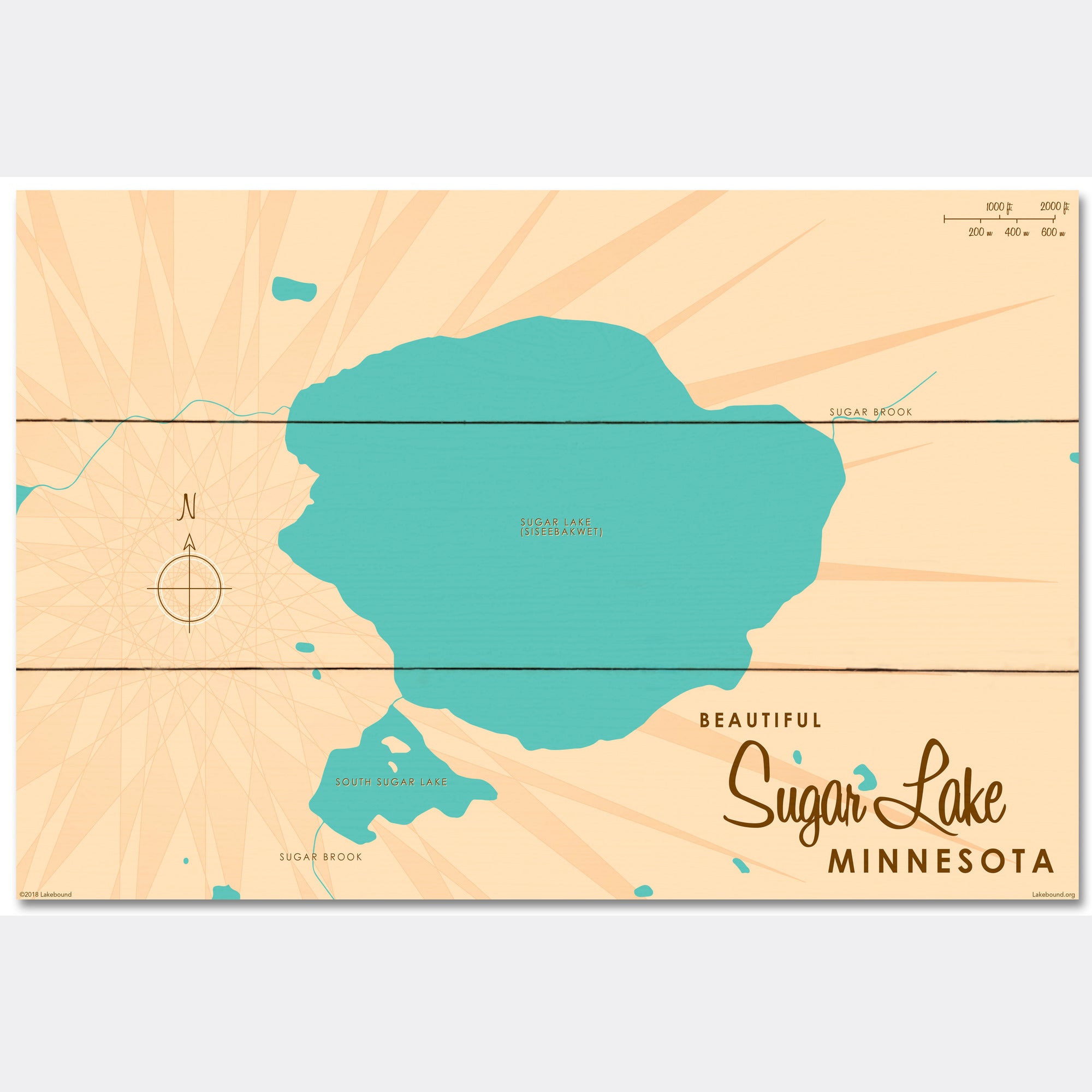 Sugar Lake Minnesota, Wood Sign Map Art