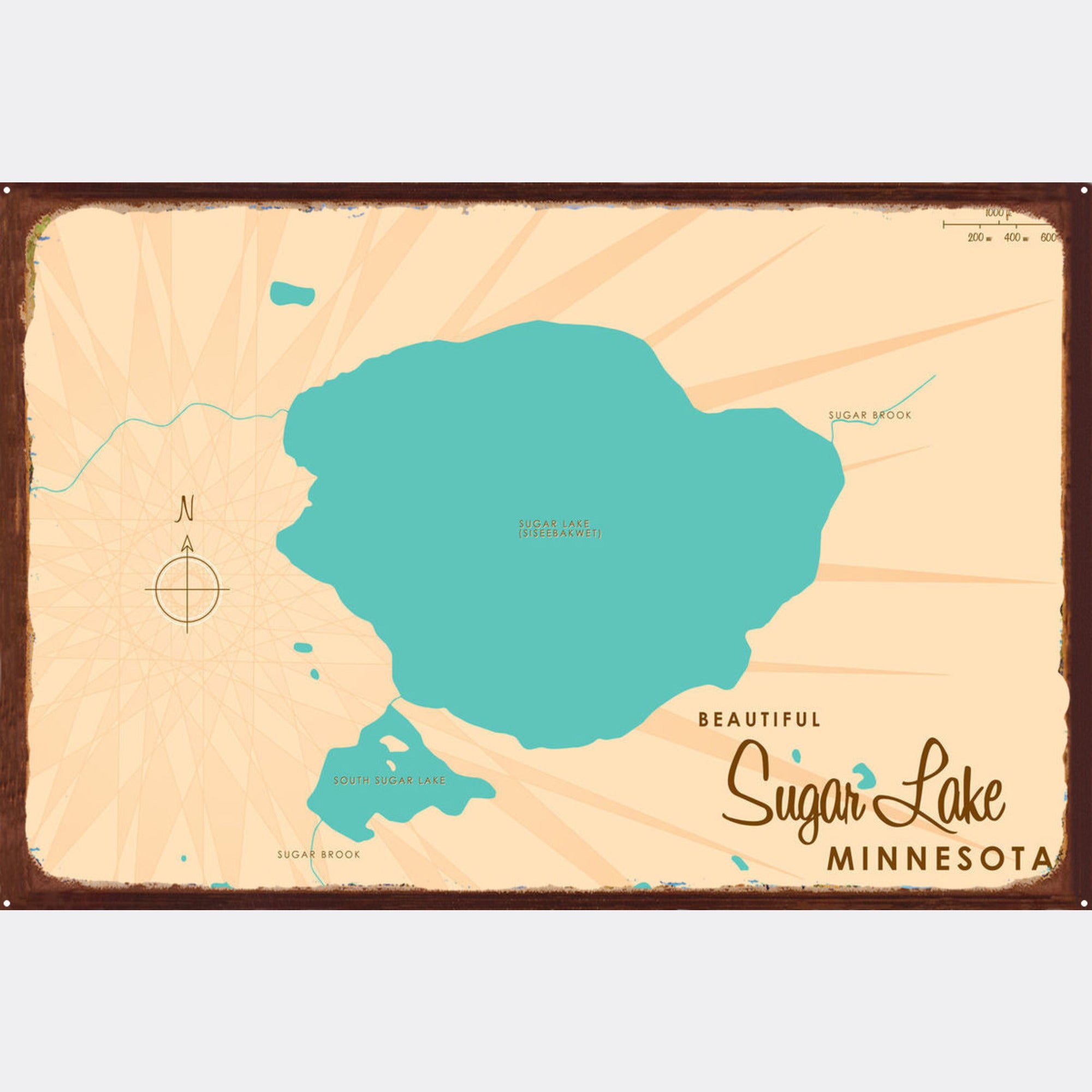 Sugar Lake Minnesota, Rustic Metal Sign Map Art