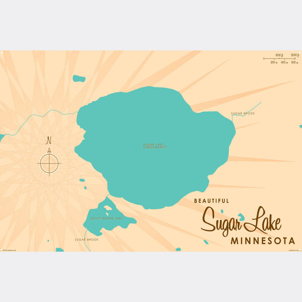 Sugar Lake Minnesota, Metal Sign Map Art
