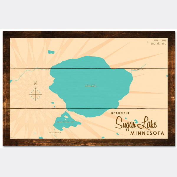 Sugar Lake Minnesota, Rustic Wood Sign Map Art