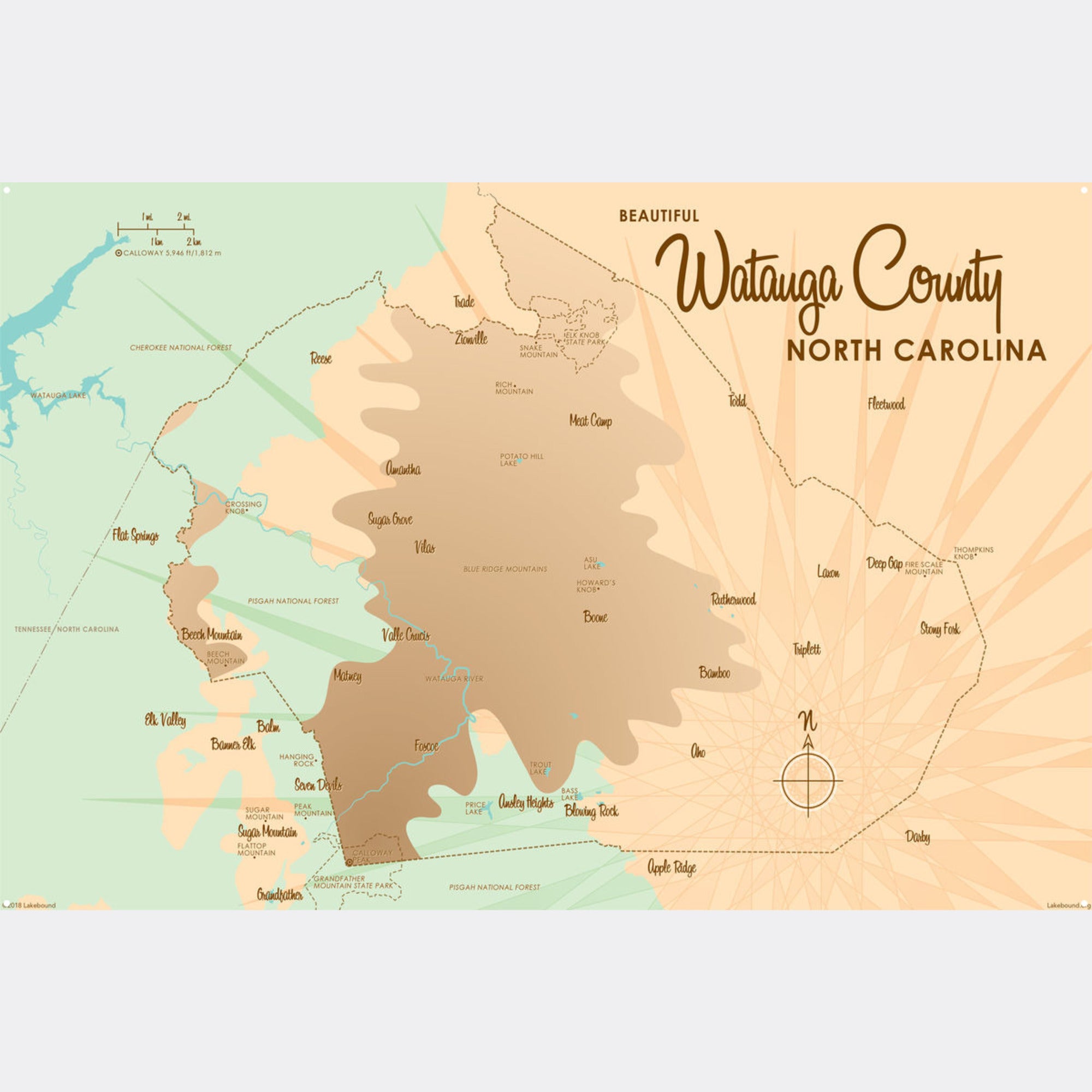 Watauga County North Carolina, Metal Sign Map Art
