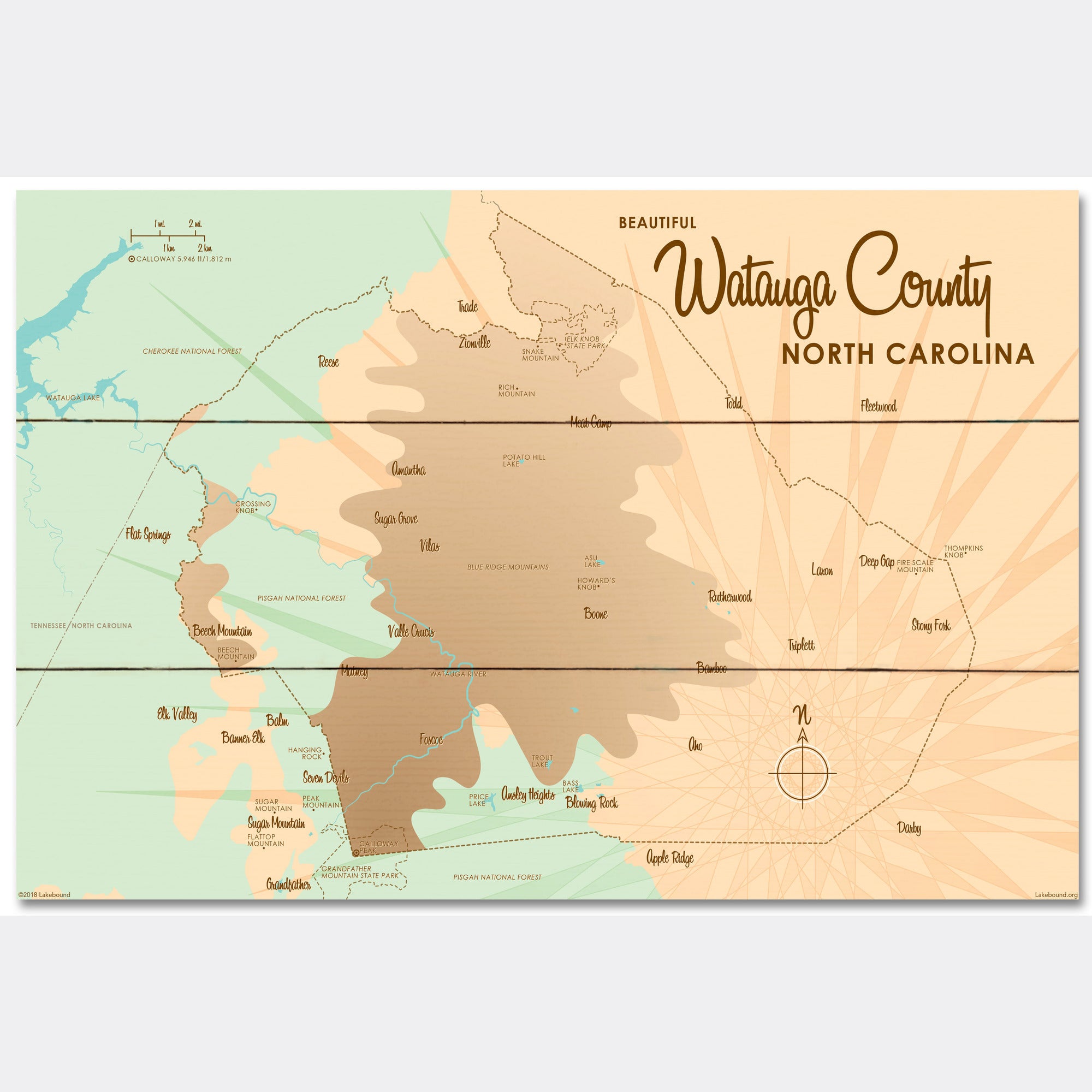Watauga County North Carolina, Wood Sign Map Art