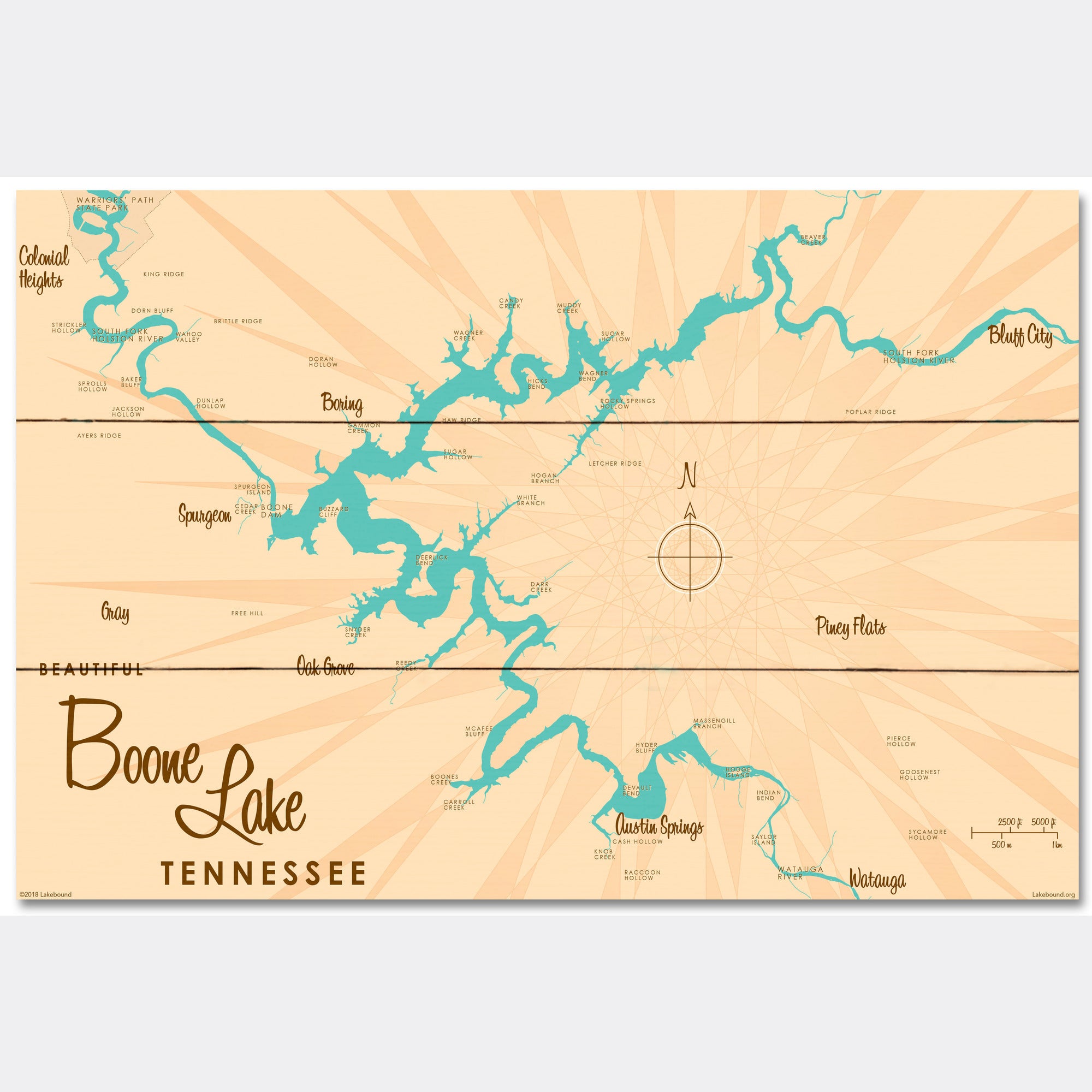 Boone Lake Tennessee, Wood Sign Map Art