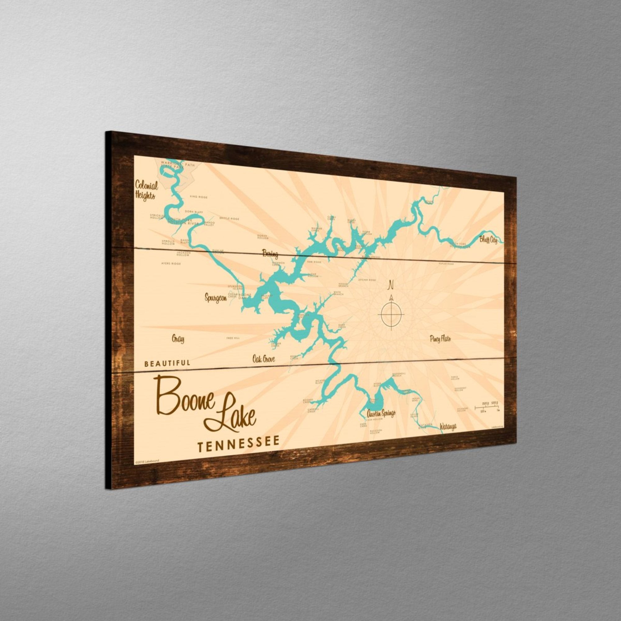 Boone Lake Tennessee, Rustic Wood Sign Map Art