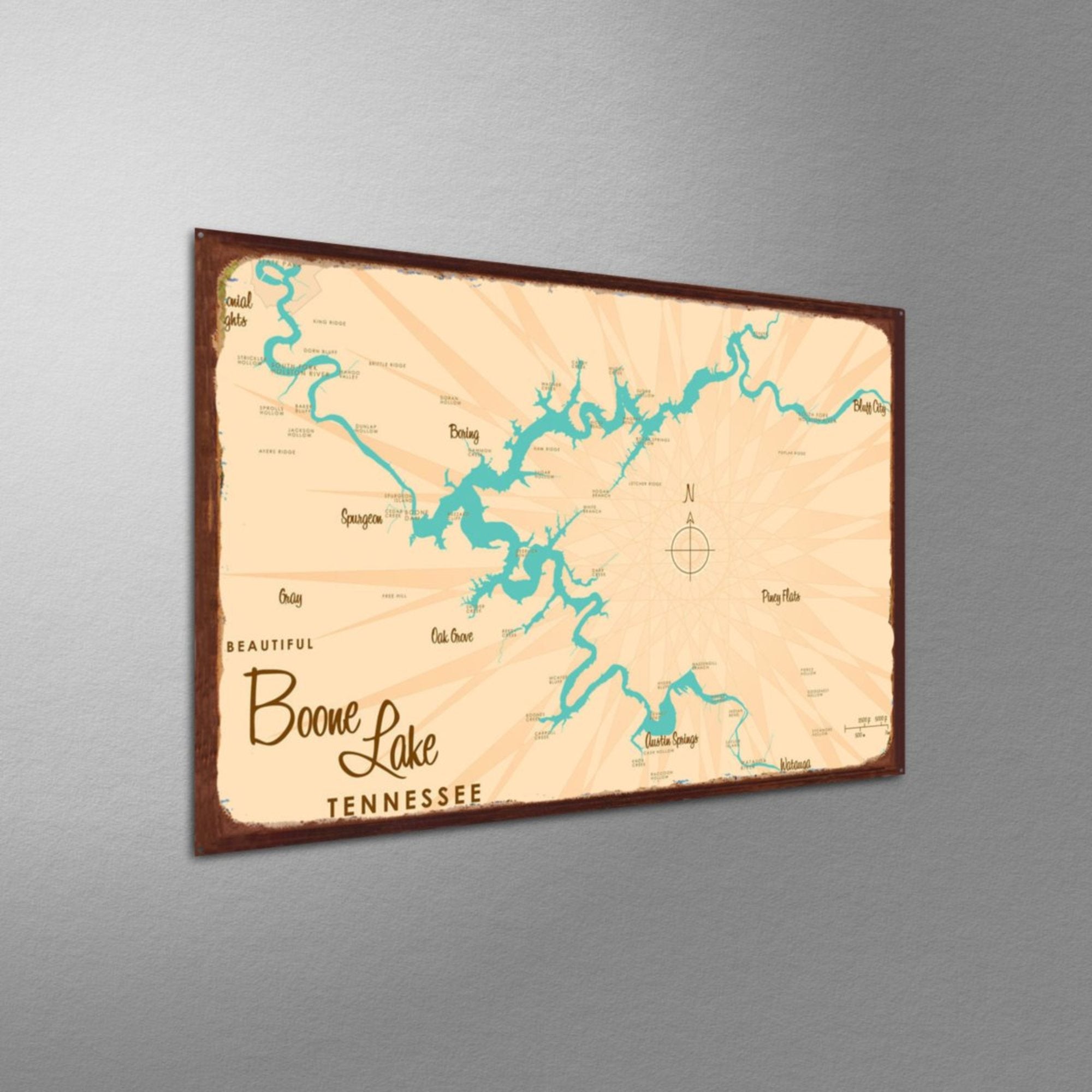 Boone Lake Tennessee, Rustic Metal Sign Map Art