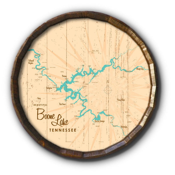 Boone Lake Tennessee, Rustic Barrel End Map Art