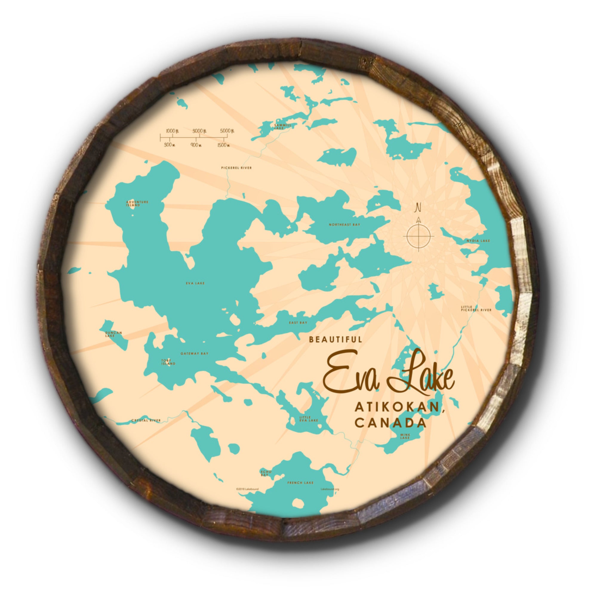 Eva Lake Ontario, Barrel End Map Art