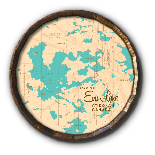 Eva Lake Ontario, Rustic Barrel End Map Art