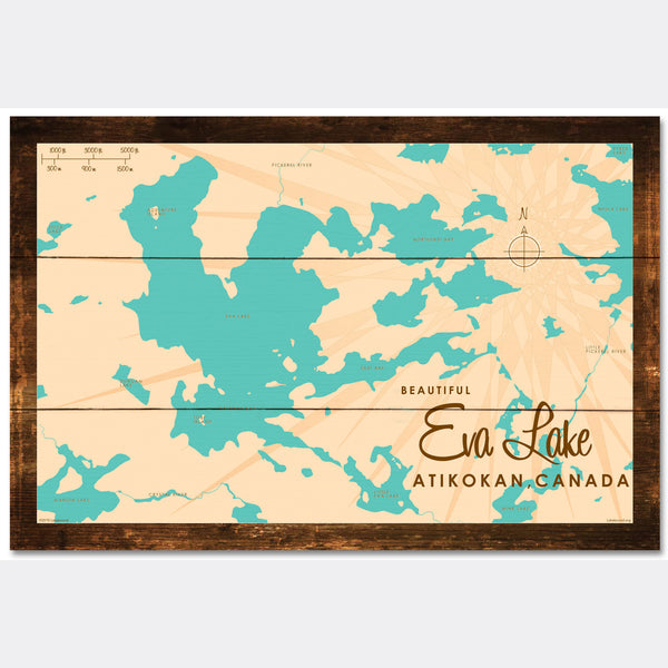 Eva Lake Ontario, Rustic Wood Sign Map Art