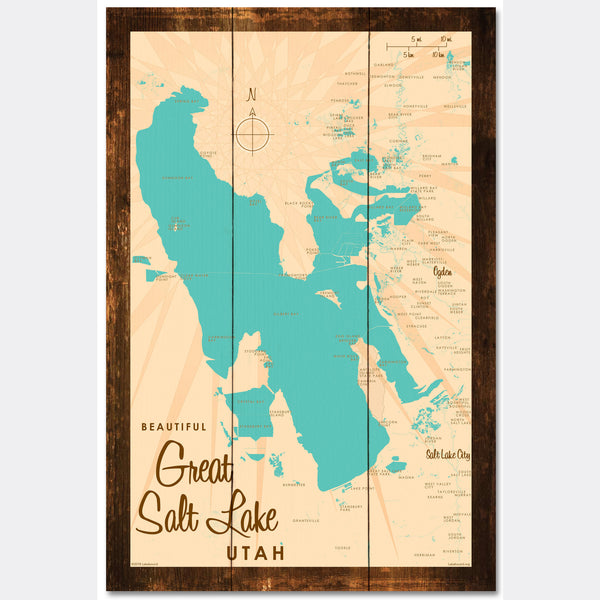Great Salt Lake Utah, Rustic Wood Sign Map Art