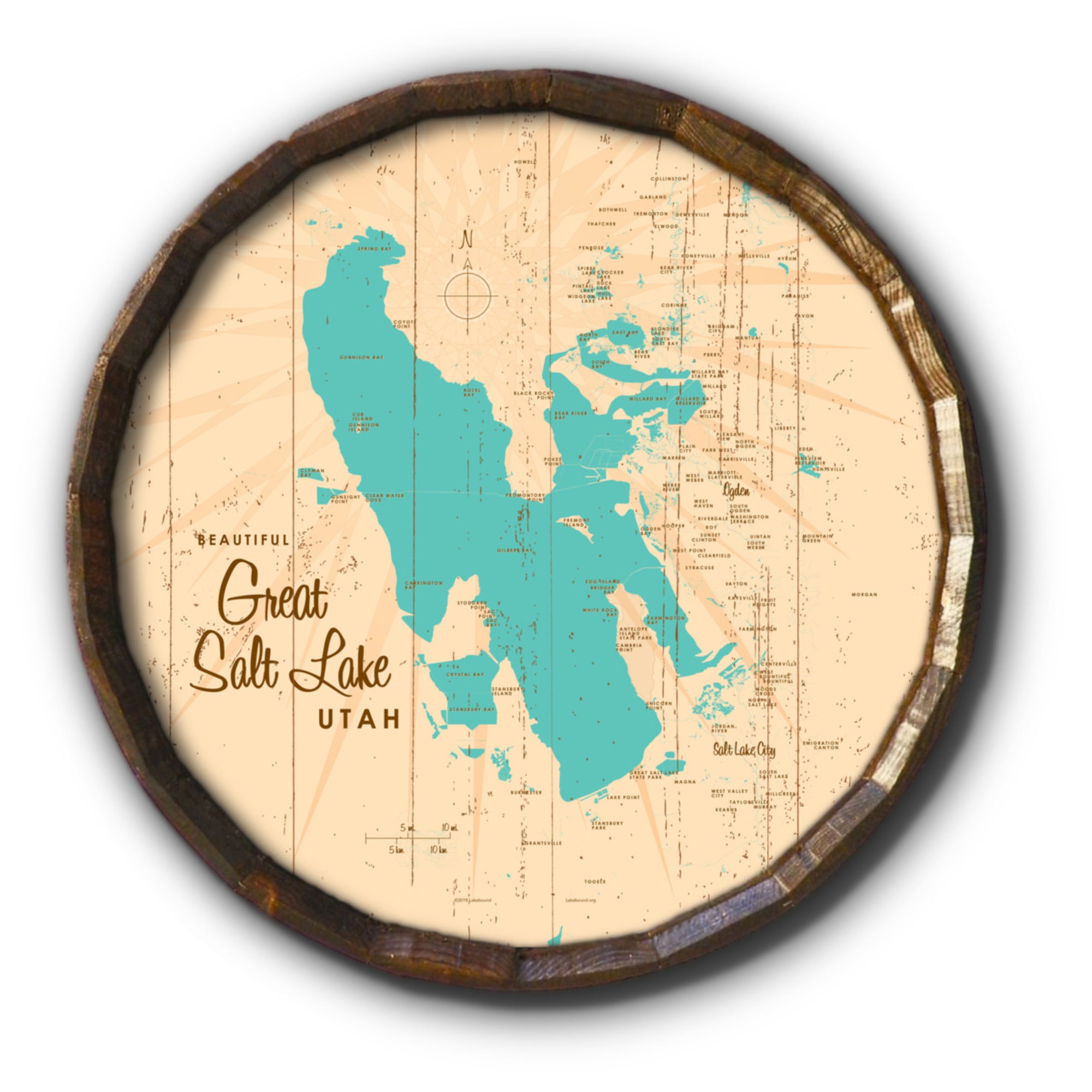 Great Salt Lake Utah, Rustic Barrel End Map Art