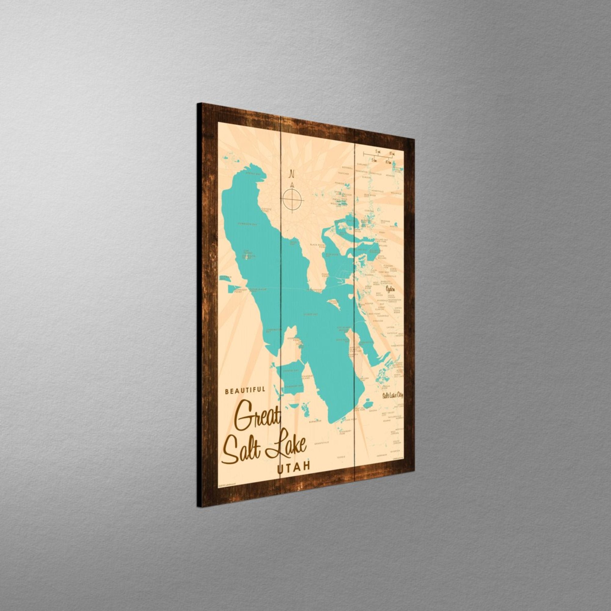 Great Salt Lake Utah, Rustic Wood Sign Map Art