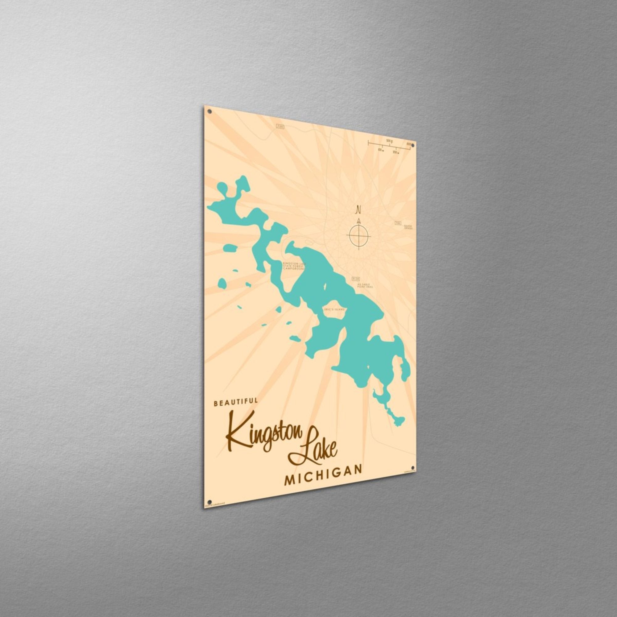 Kingston Lake Michigan, Metal Sign Map Art