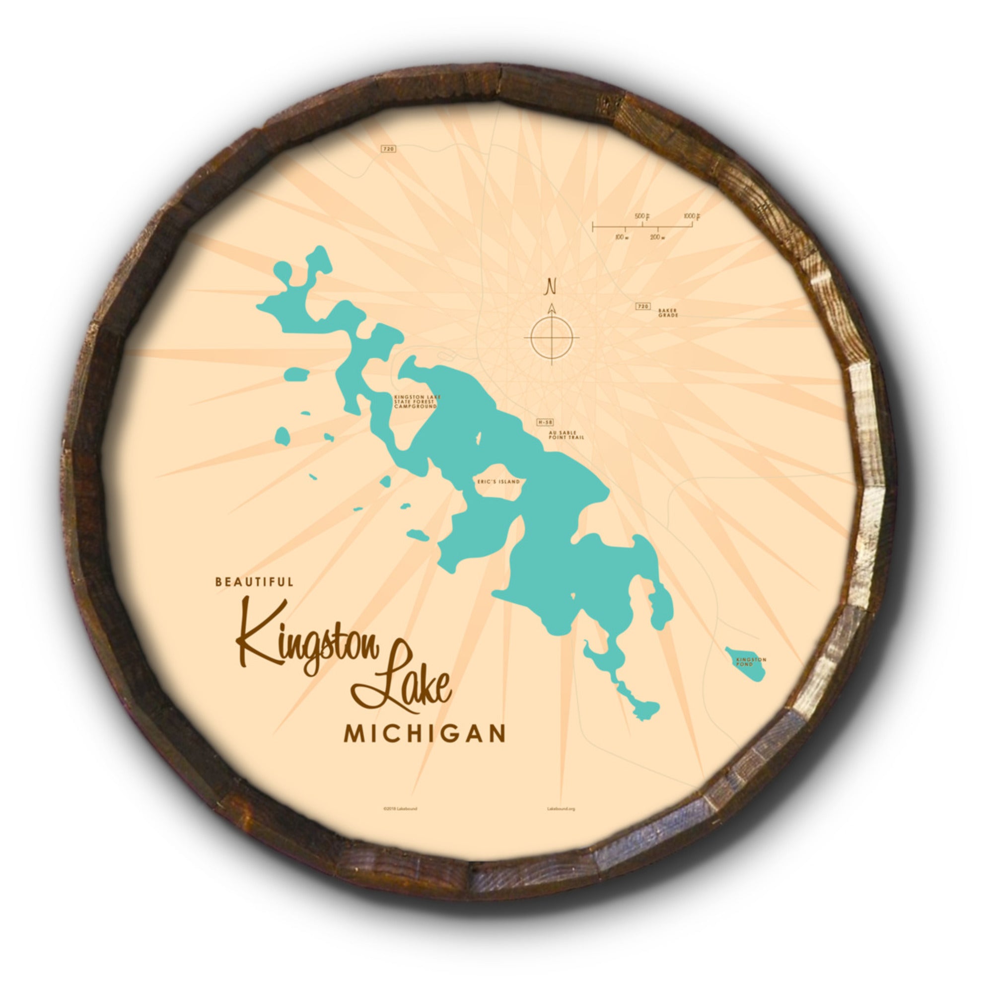 Kingston Lake Michigan, Barrel End Map Art