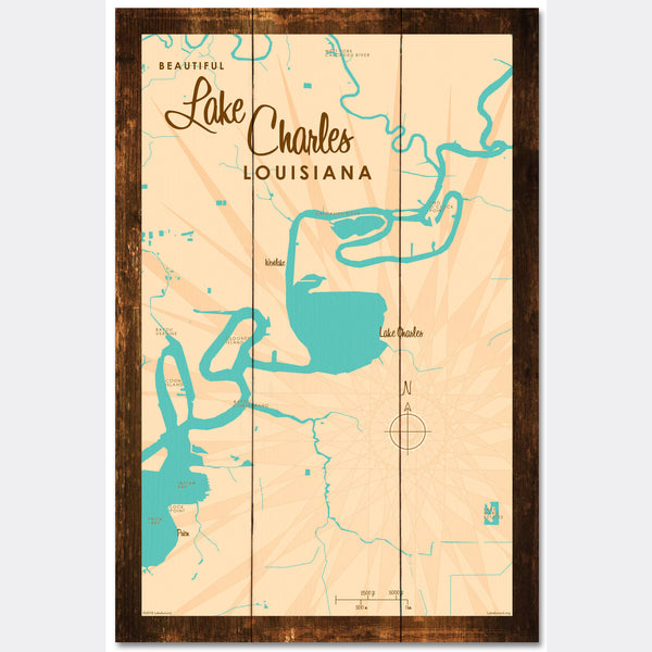 Lake Charles Louisiana, Rustic Wood Sign Map Art