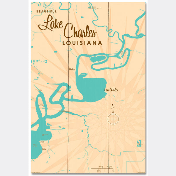 Lake Charles Louisiana, Wood Sign Map Art