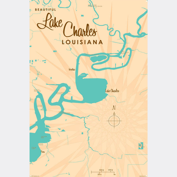 Lake Charles Louisiana, Metal Sign Map Art