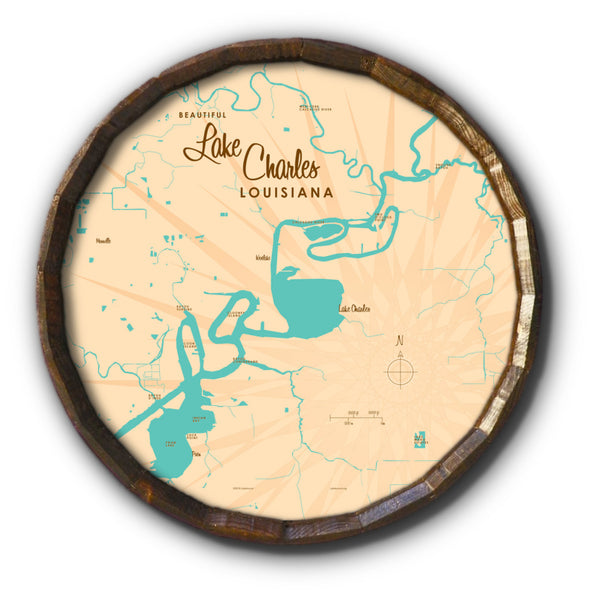 Lake Charles Louisiana, Barrel End Map Art