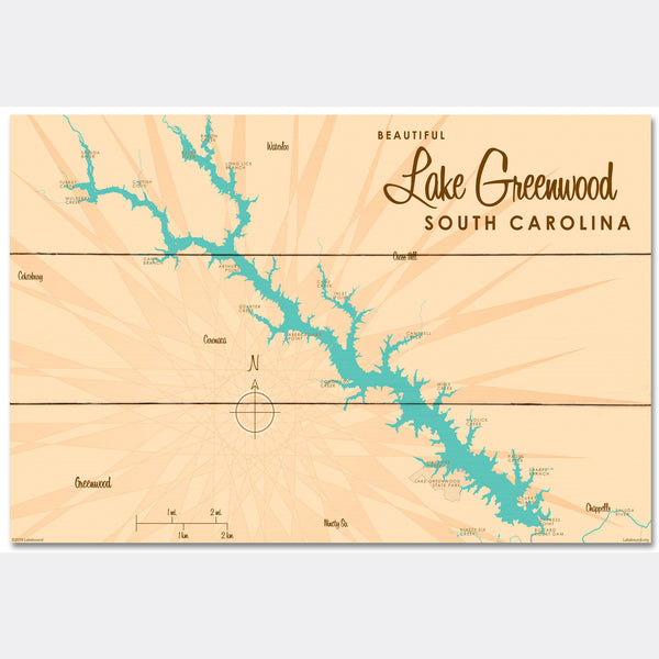 Lake Greenwood South Carolina, Wood Sign Map Art