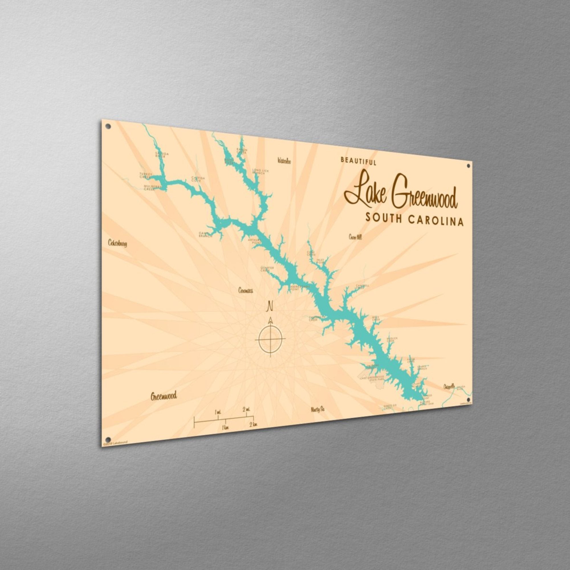 Lake Greenwood South Carolina, Metal Sign Map Art