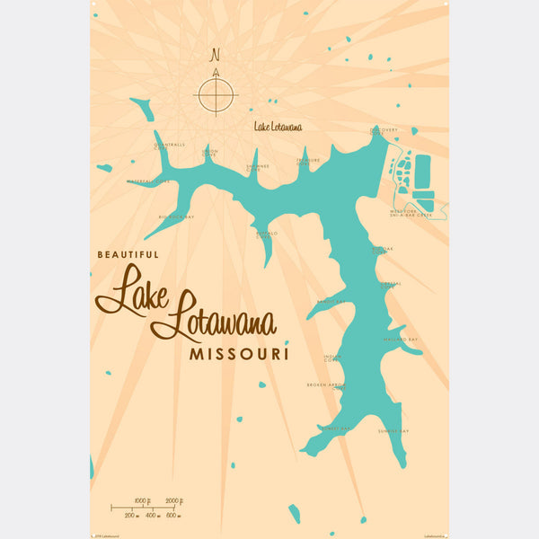 Lake Lotawana Missouri, Metal Sign Map Art