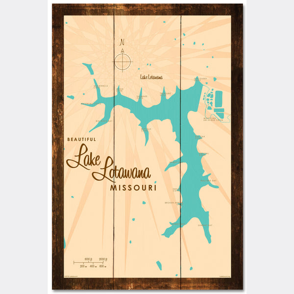 Lake Lotawana Missouri, Rustic Wood Sign Map Art
