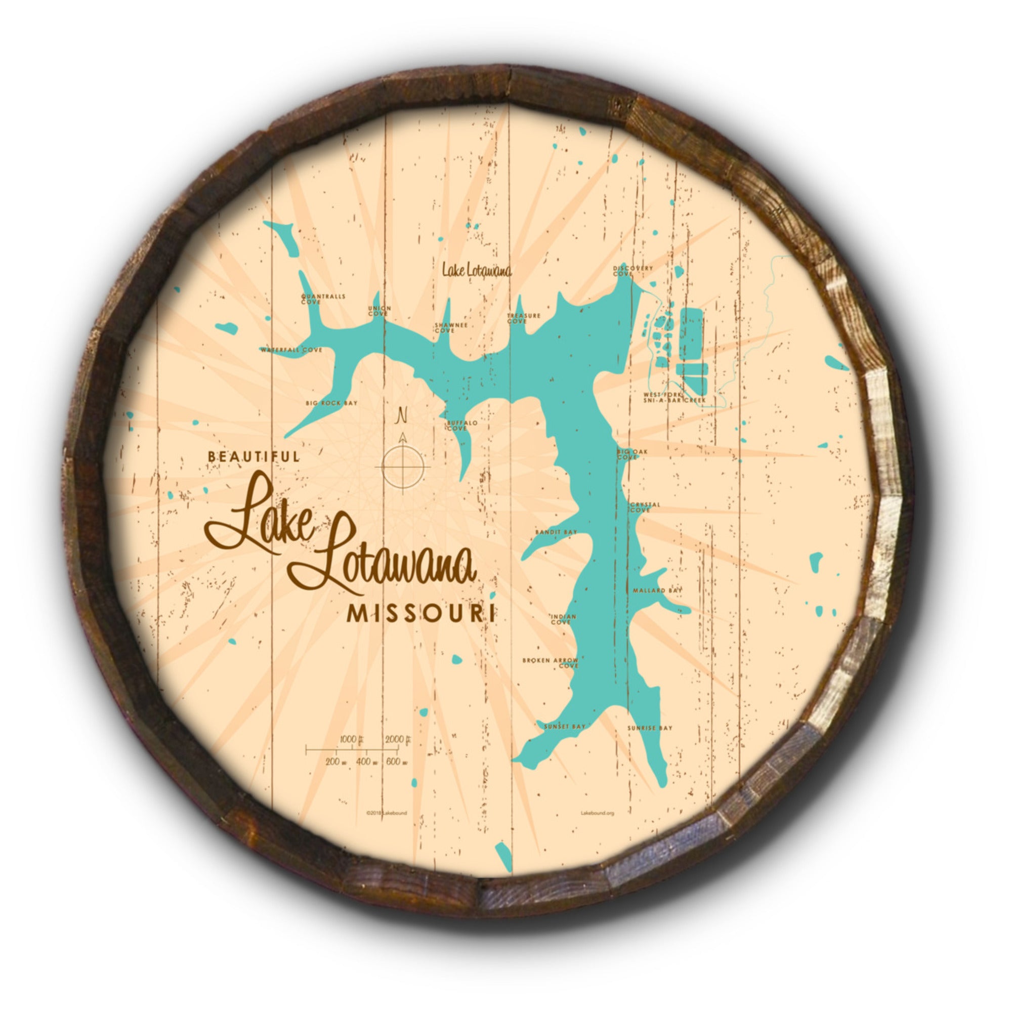 Lake Lotawana Missouri, Rustic Barrel End Map Art