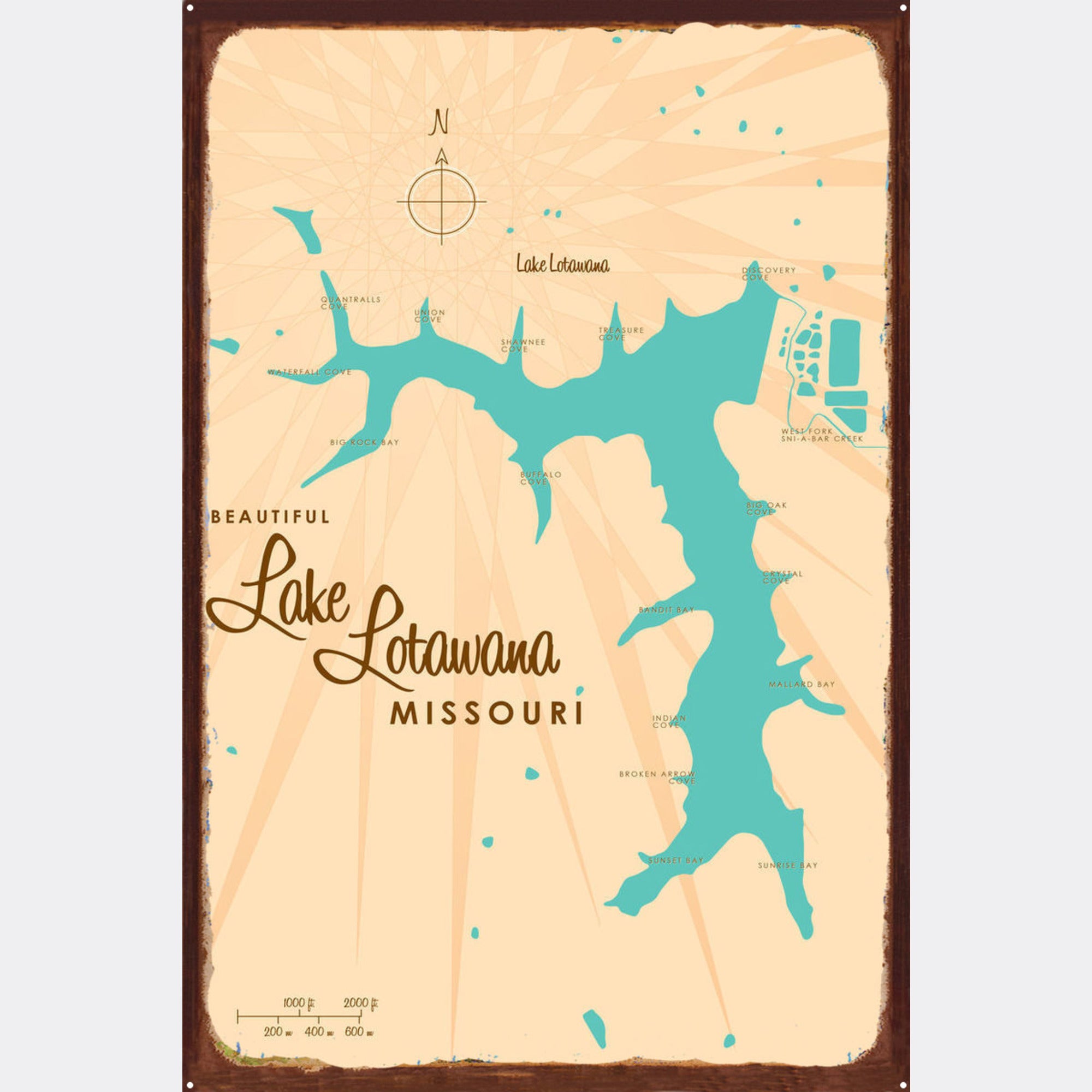 Lake Lotawana Missouri, Rustic Metal Sign Map Art