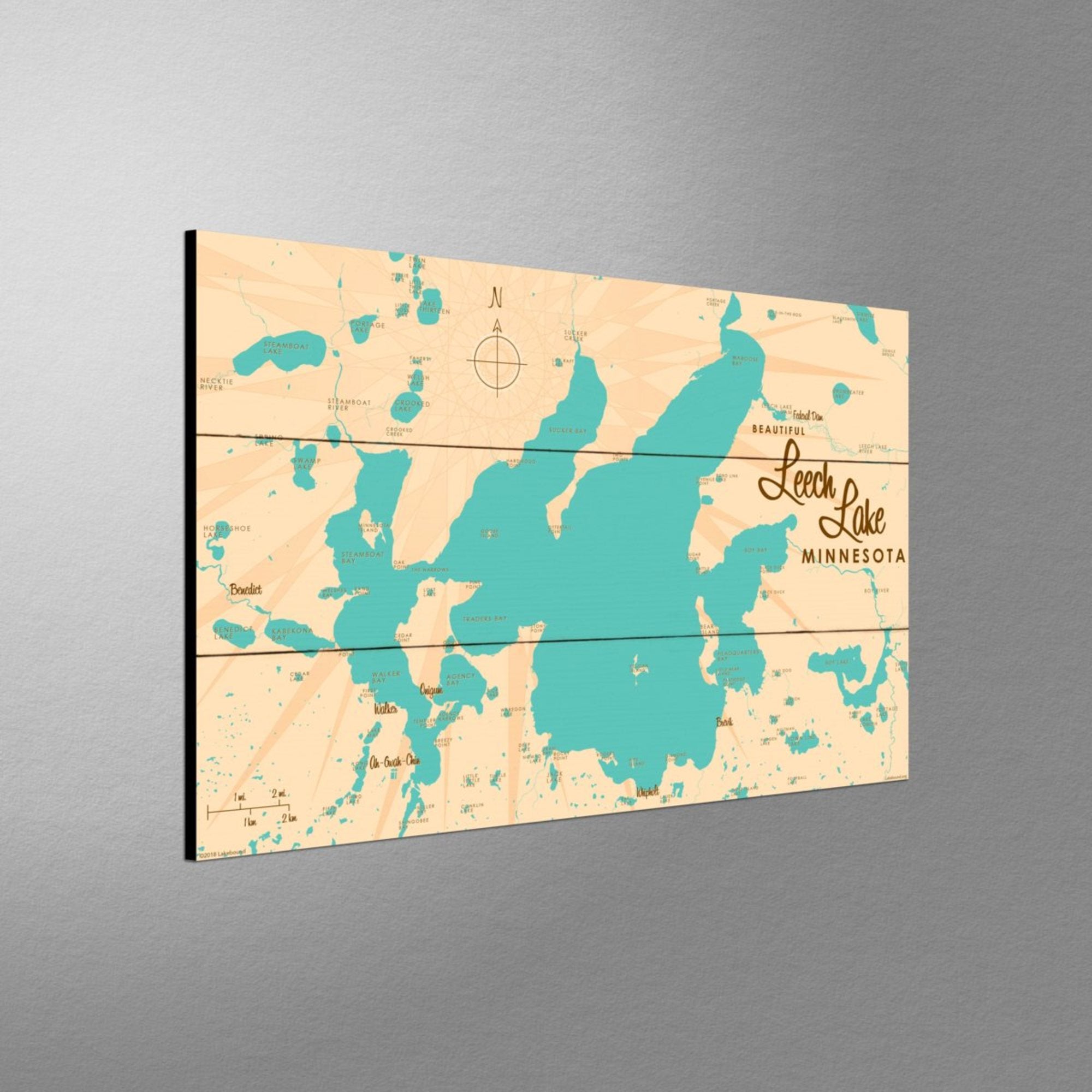Leech Lake Minnesota, Wood Sign Map Art