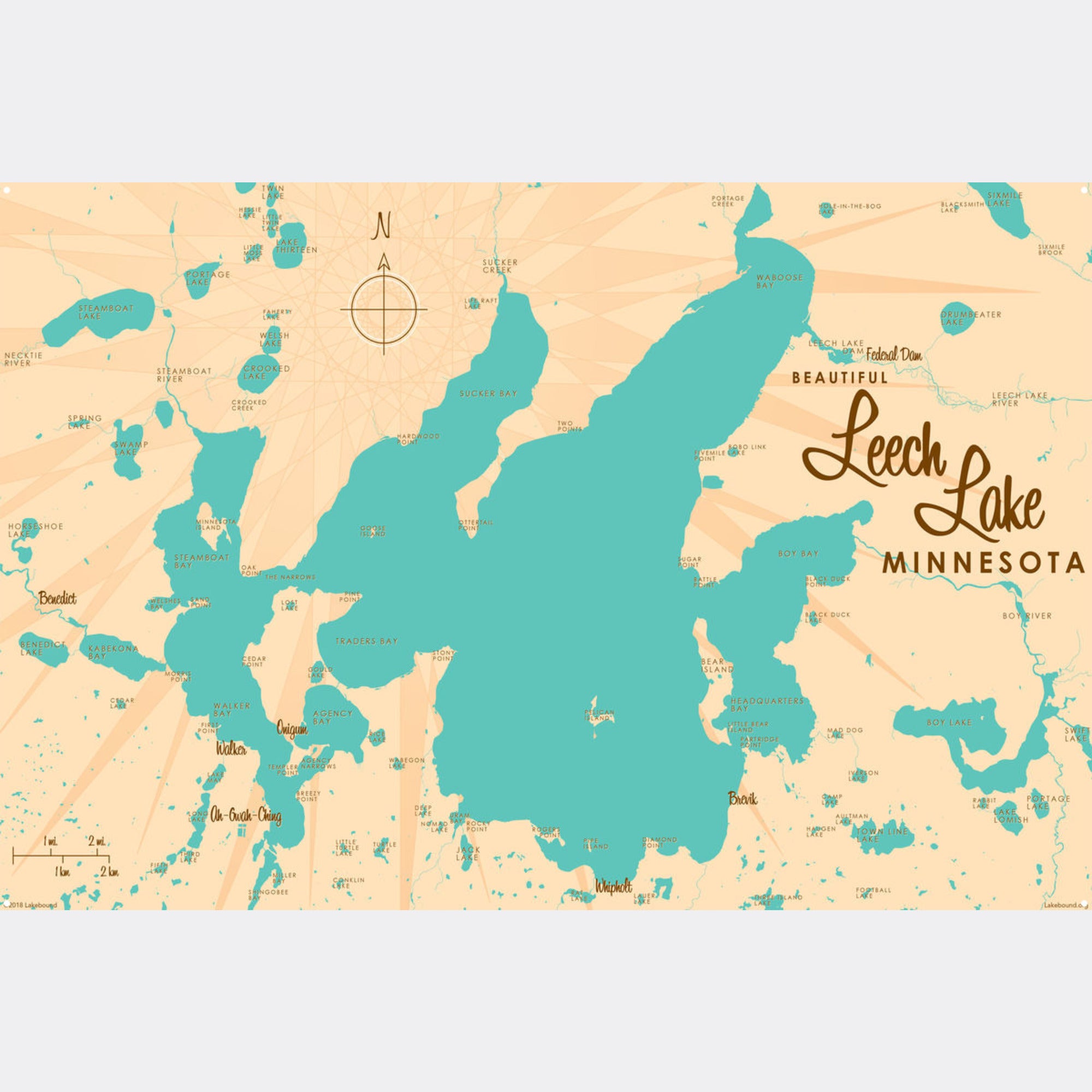 Leech Lake Minnesota, Metal Sign Map Art