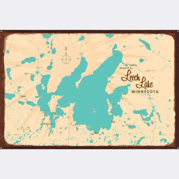 Leech Lake Minnesota, Rustic Metal Sign Map Art